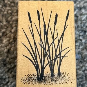 Stampscapes, cattails, B164, rubber, wood, mounted stamp